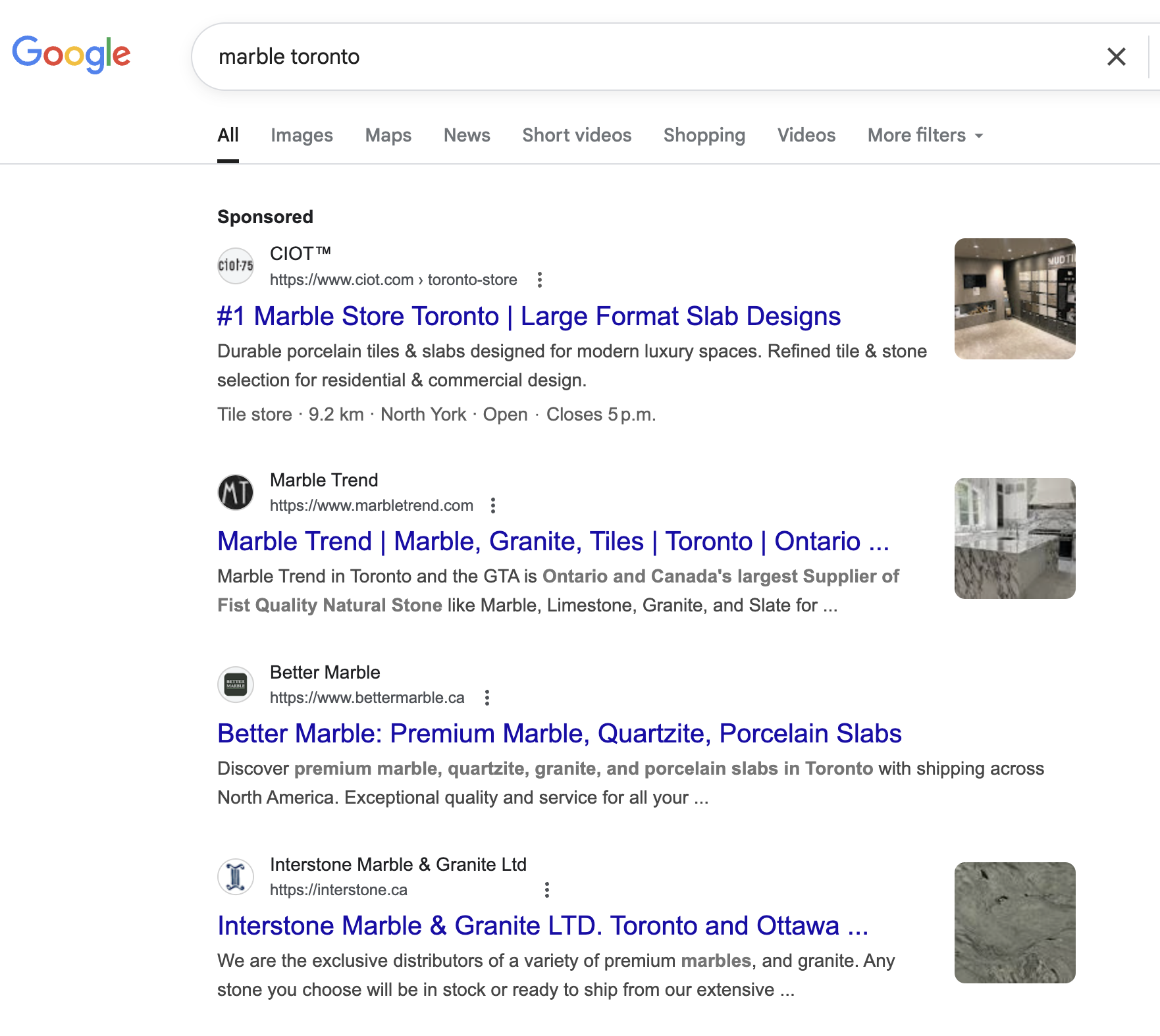 Google search results for science field trips Toronto