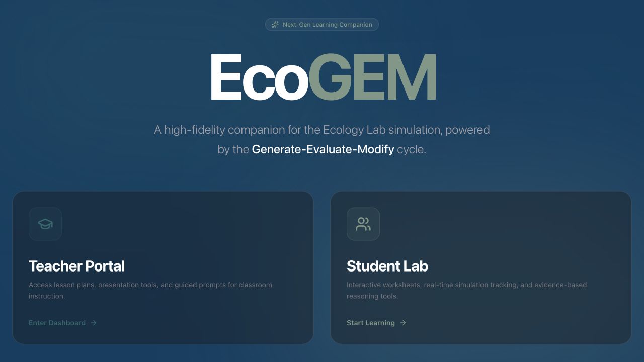 EcoGEM teacher portal and student lab interface